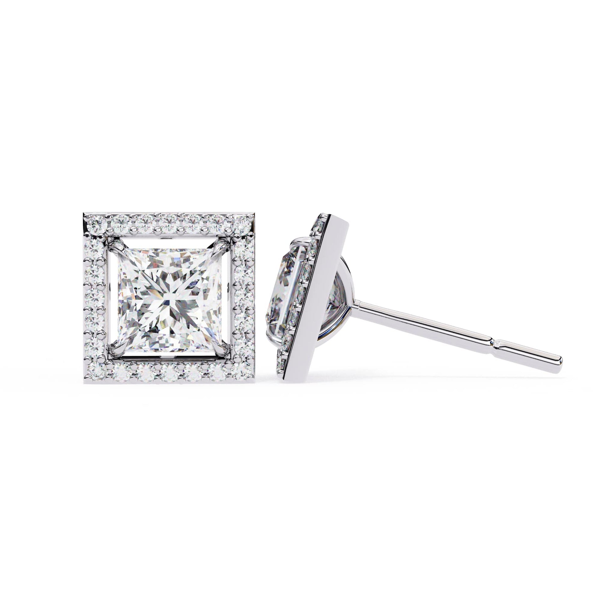Princess Cut Lab Diamond Halo Stud Earrings