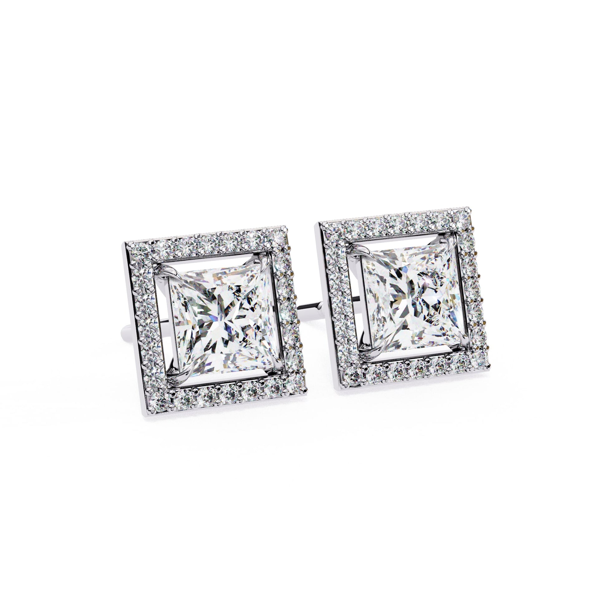 Princess Cut Lab Diamond Halo Stud Earrings