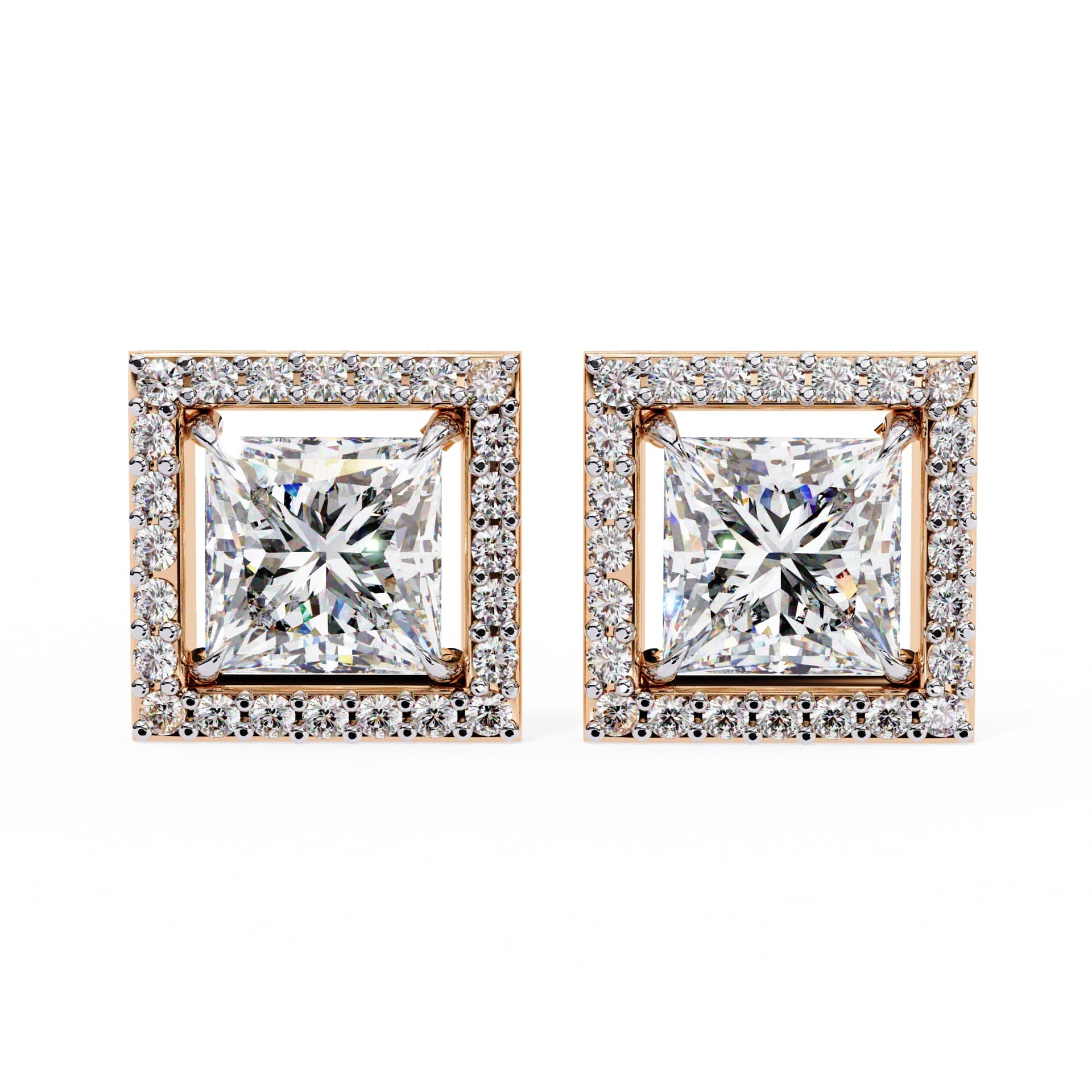 Princess Cut Lab Diamond Halo Stud Earrings