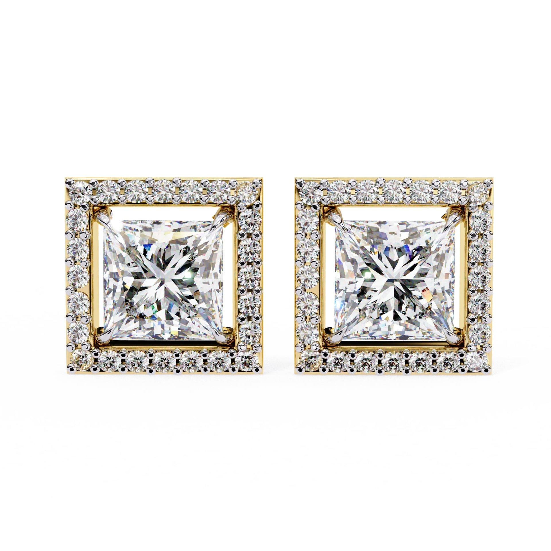 Princess Cut Lab Diamond Halo Stud Earrings