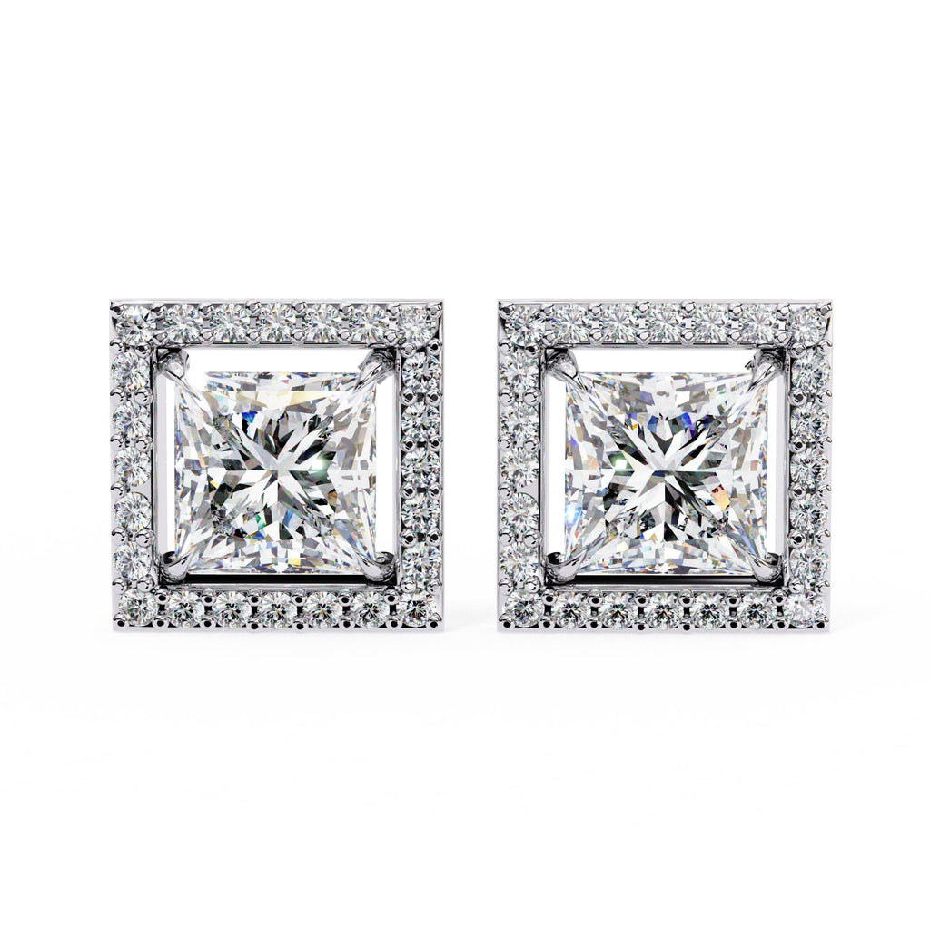 1.68 Carat Princess Cut Lab Diamond Halo Stud Earrings