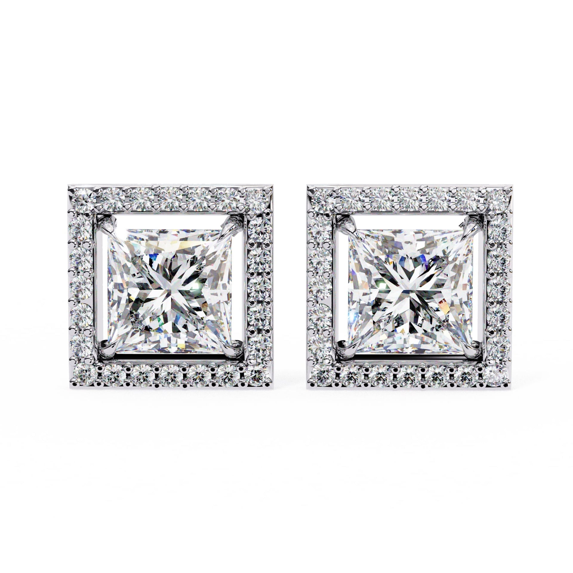 Princess Cut Lab Diamond Halo Stud Earrings