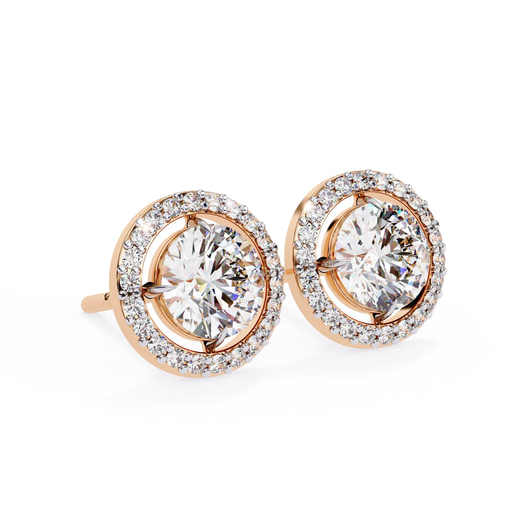 Round Cut Halo Diamond Stud Earrings
