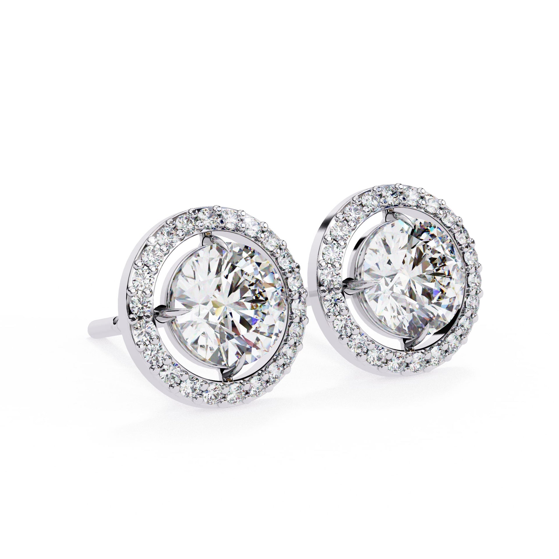 Round Cut Halo Diamond Stud Earrings