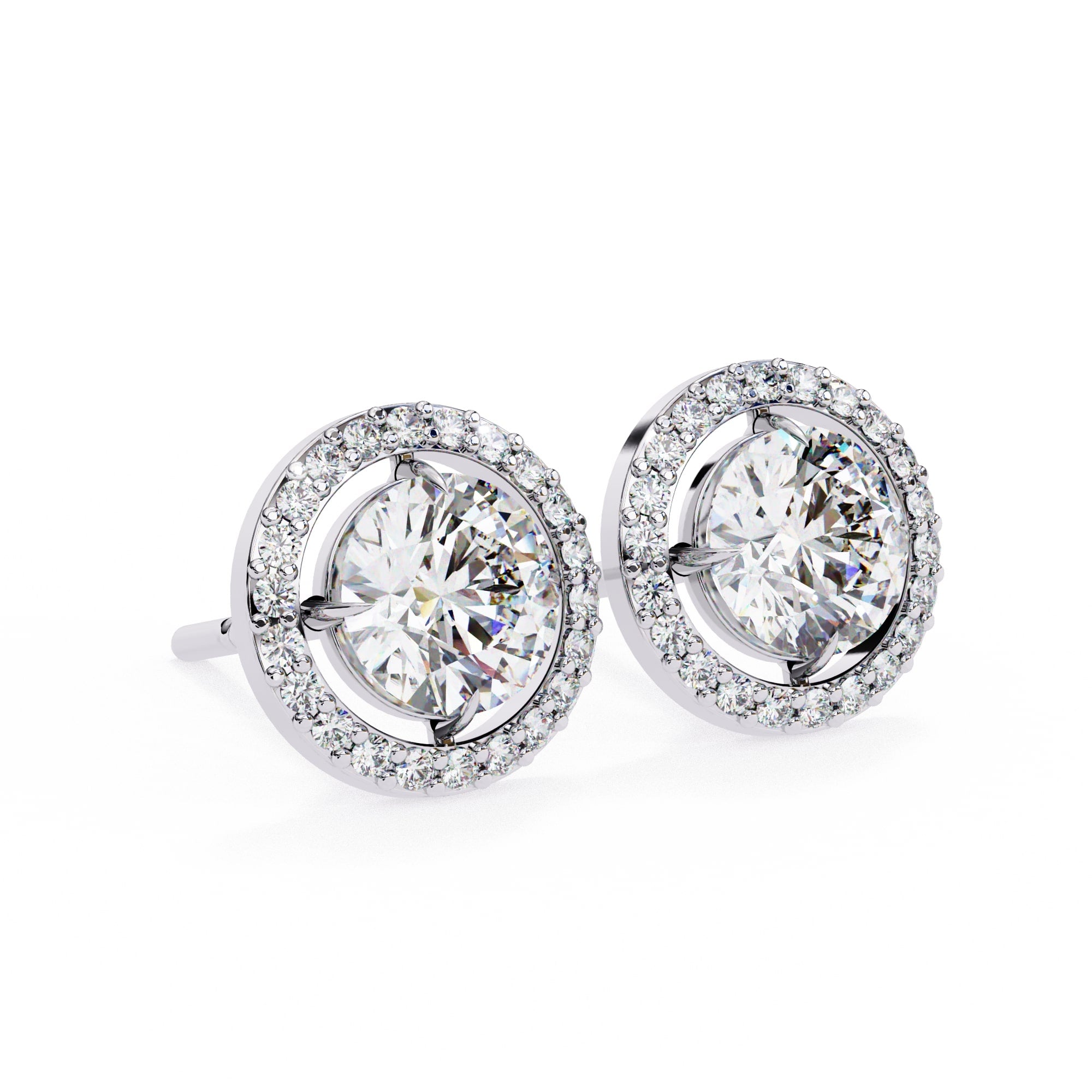 Round Cut Halo Diamond Stud Earrings