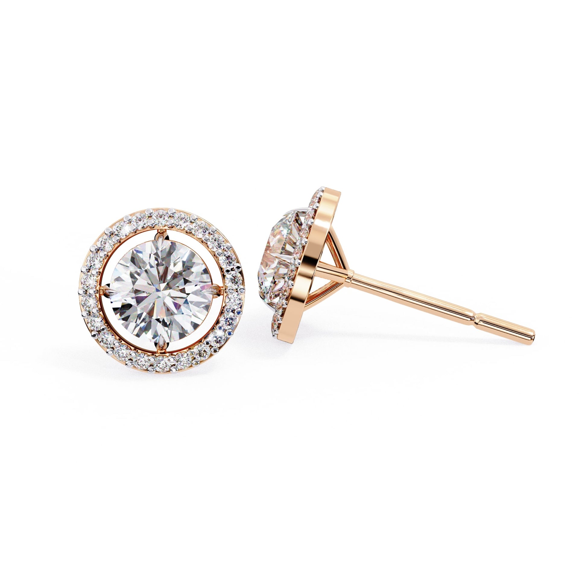 Round Cut Halo Diamond Stud Earrings