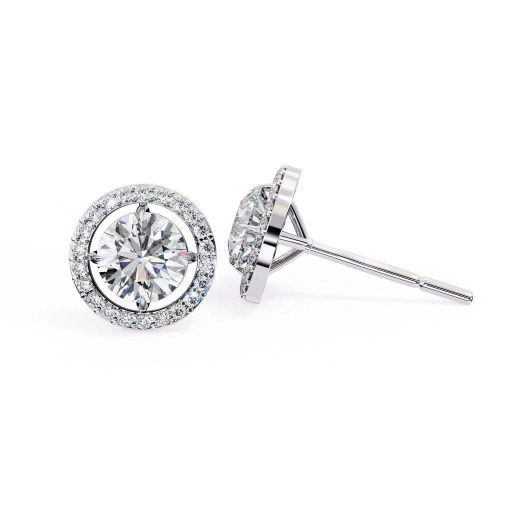 Round Cut Halo Diamond Stud Earrings