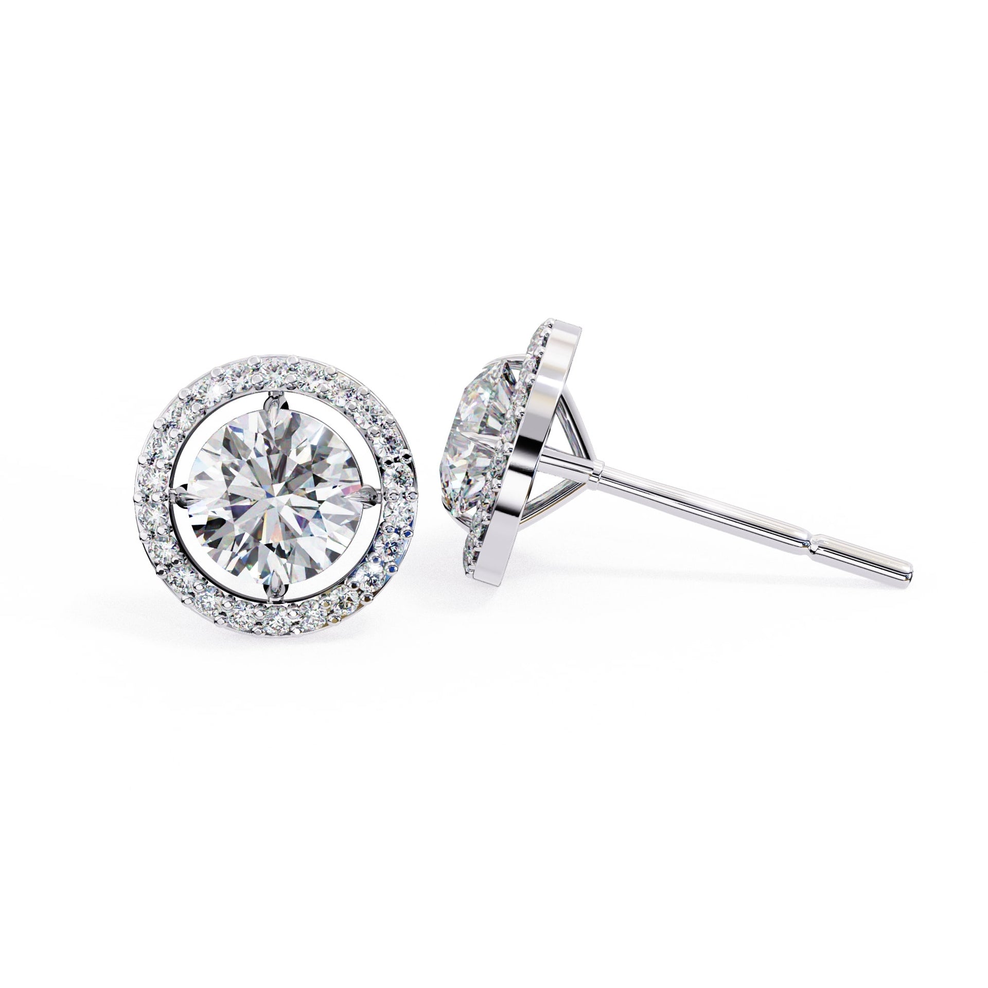 Round Cut Halo Diamond Stud Earrings