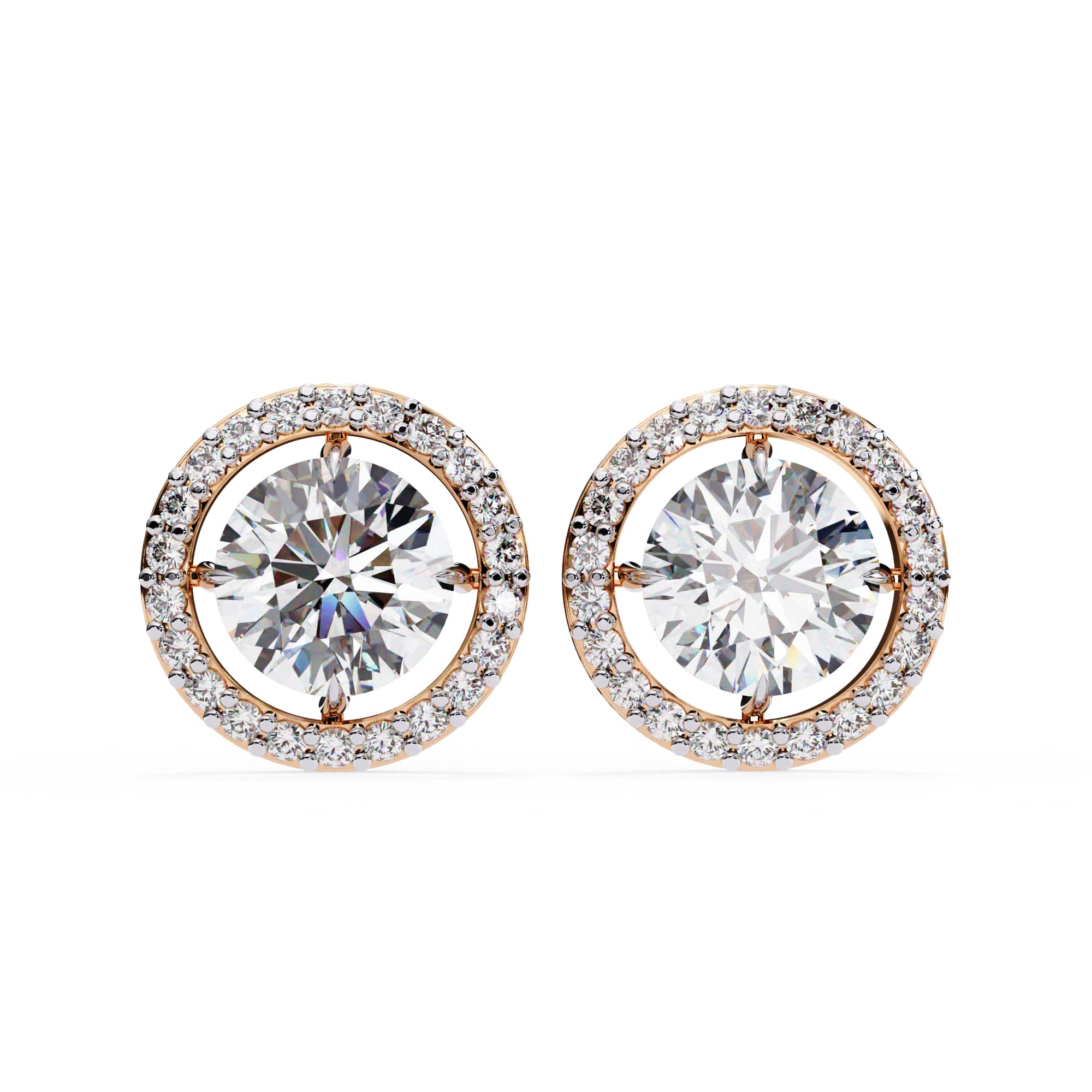Round Cut Halo Diamond Stud Earrings
