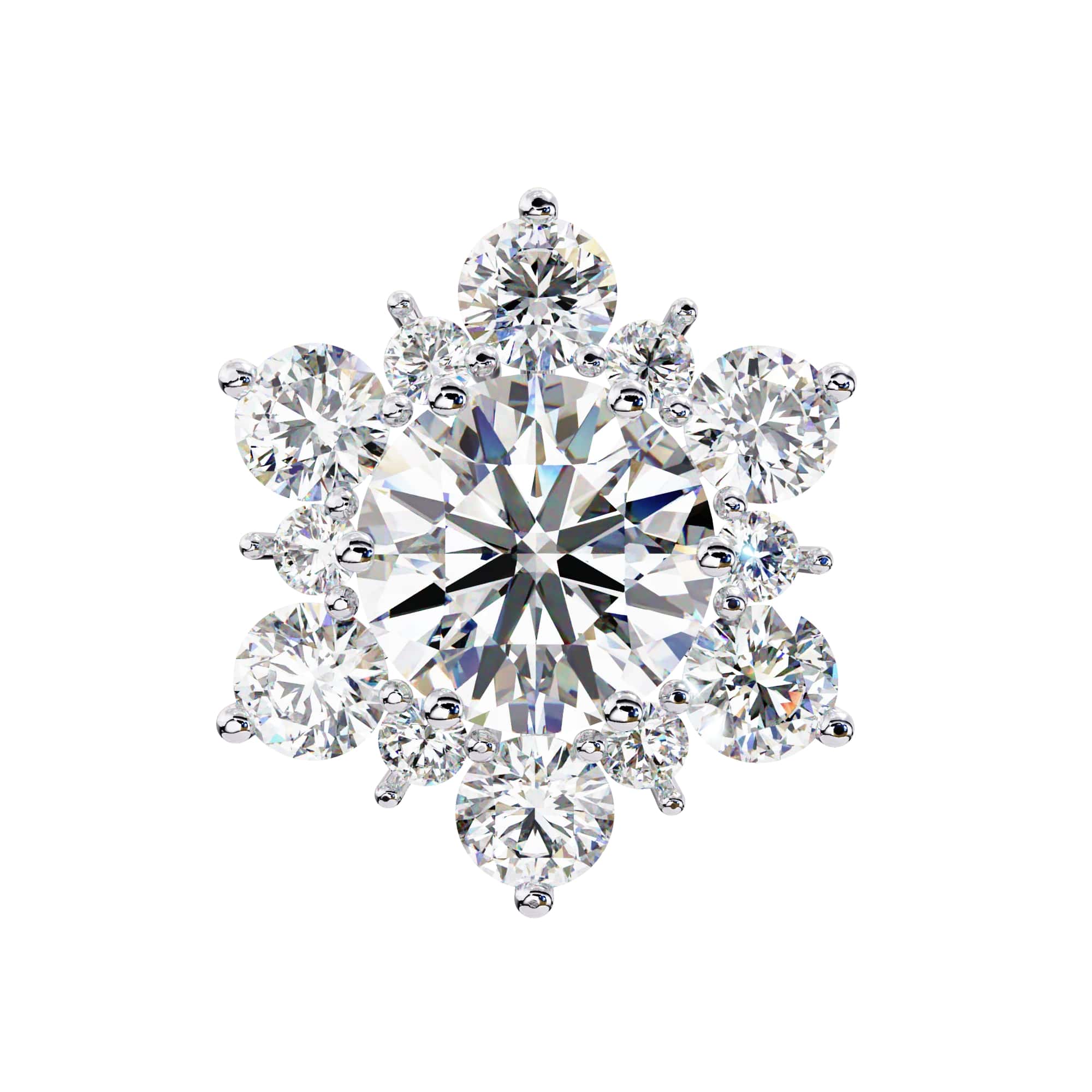 Round Diamond Flower Shape Stud Earrings