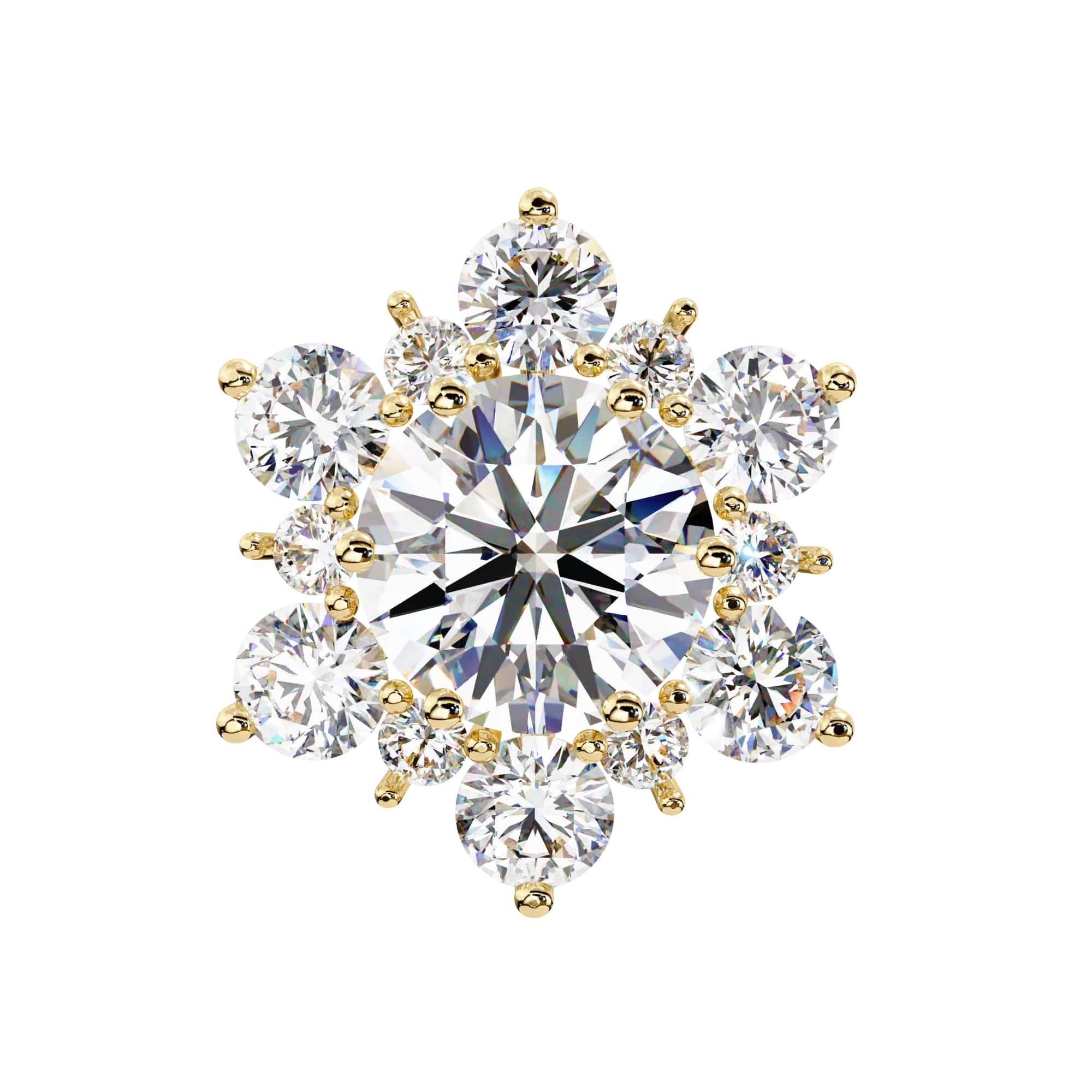 Round Diamond Flower Shape Stud Earrings