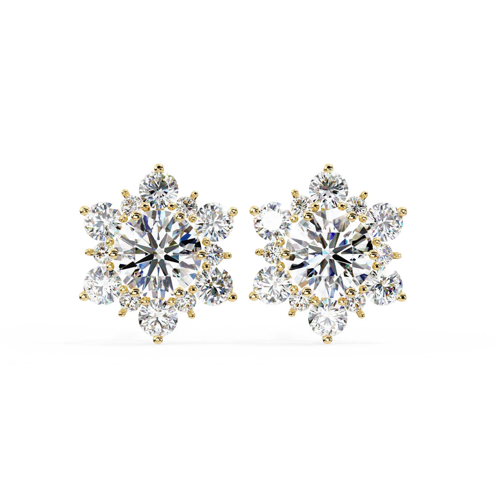 Round Diamond Flower Shape Stud Earrings