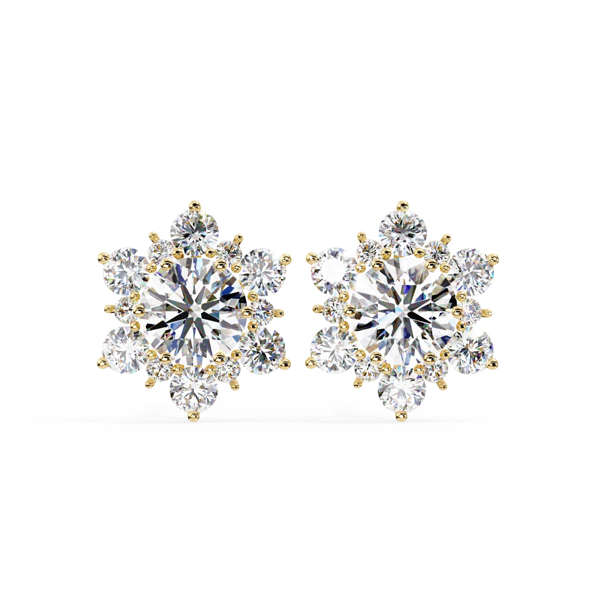 Round Diamond Flower Shape Stud Earrings