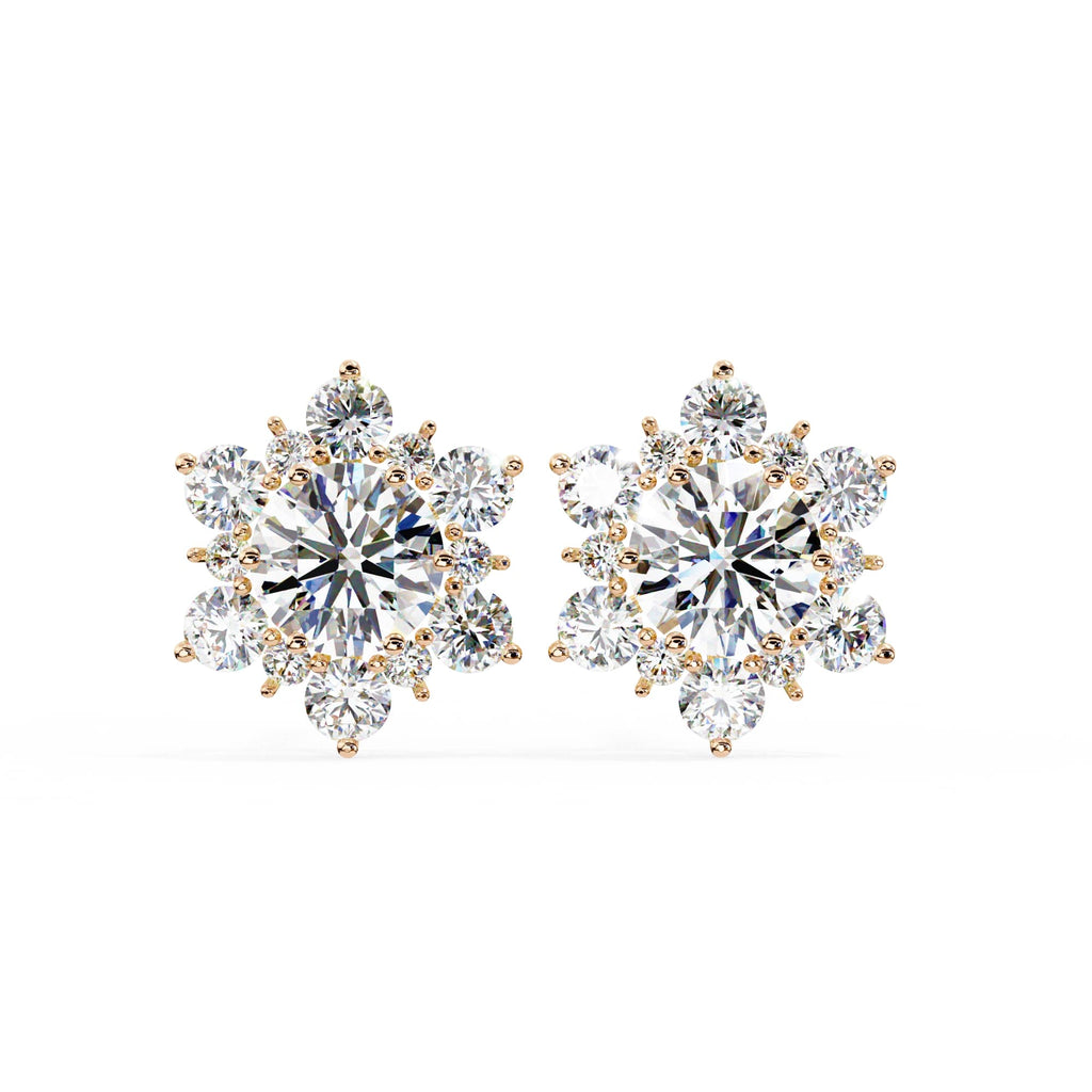 Round Diamond Flower Shape Stud Earrings