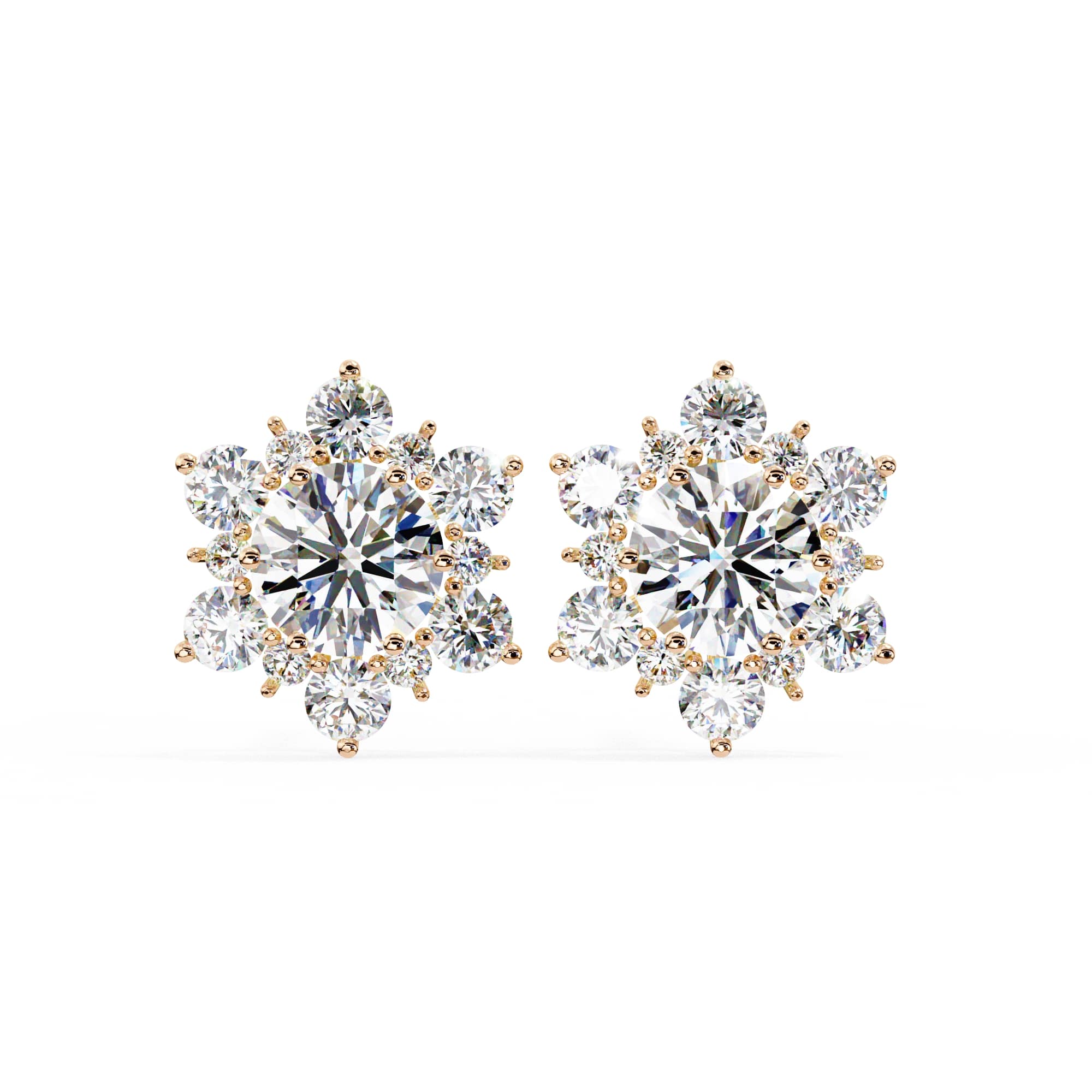 Round Diamond Flower Shape Stud Earrings
