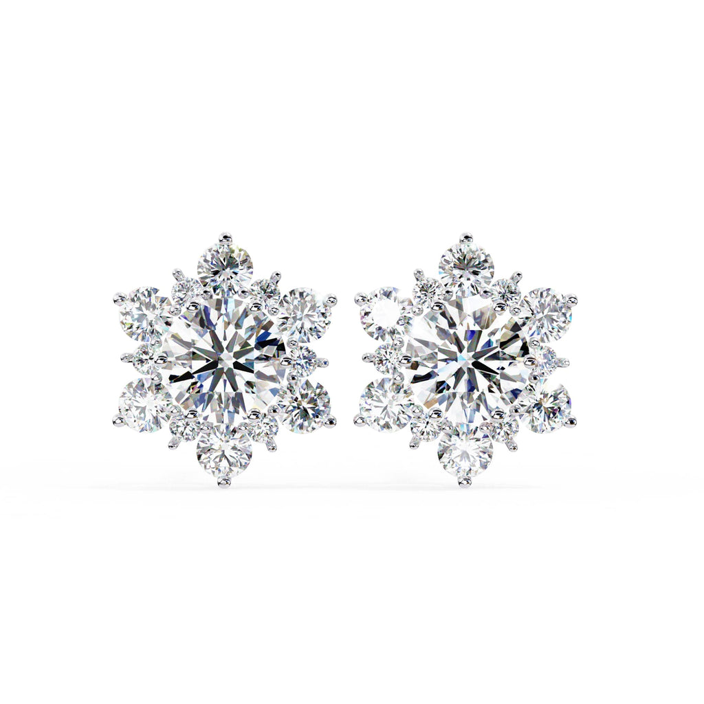 Round Diamond Flower Shape Stud Earrings