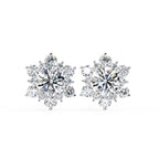 Round Diamond Flower Shape Stud Earrings