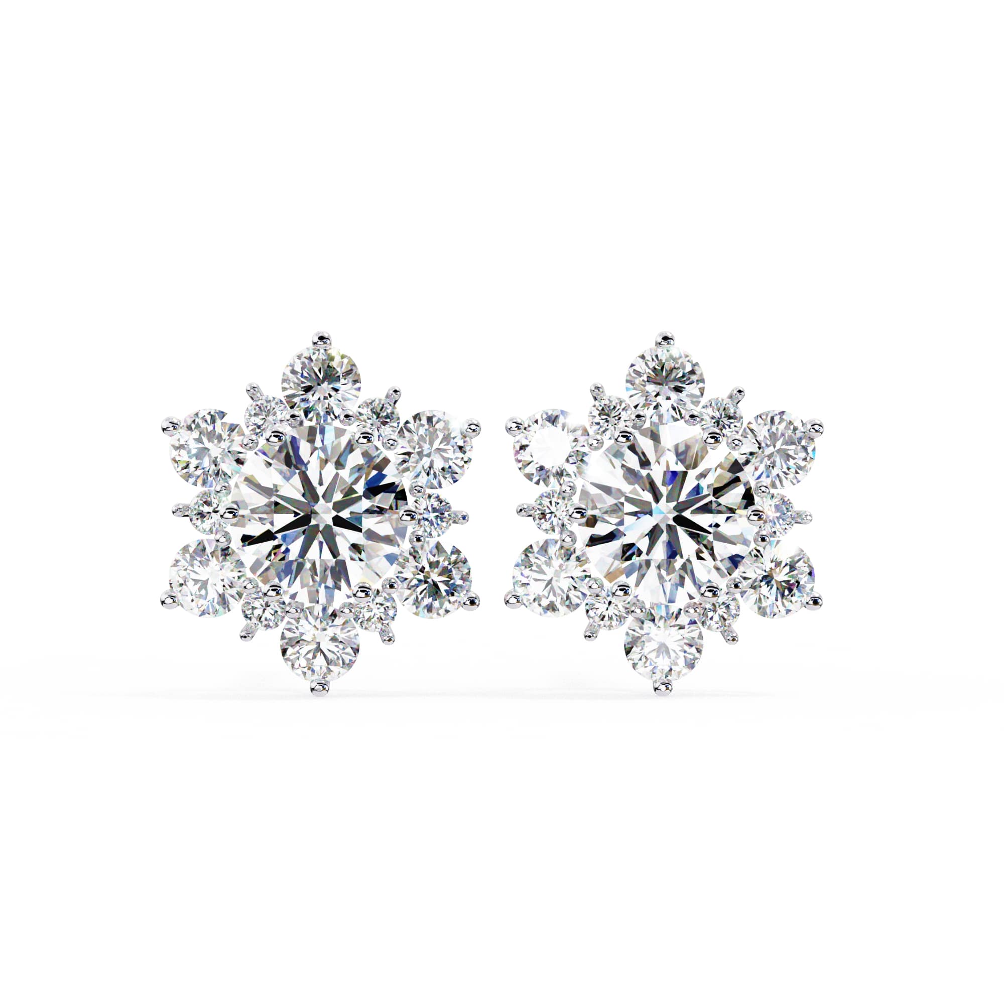 Round Diamond Flower Shape Stud Earrings