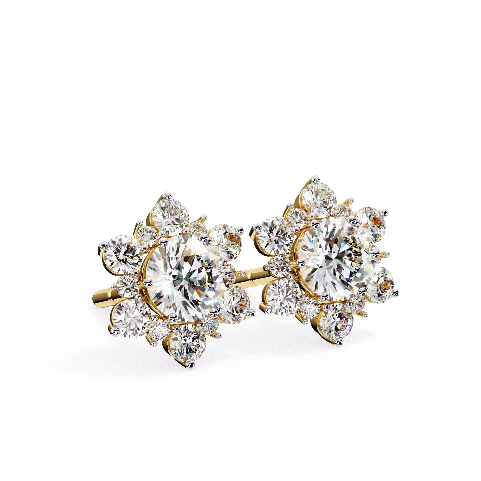 Round Diamond Flower Shape Stud Earrings