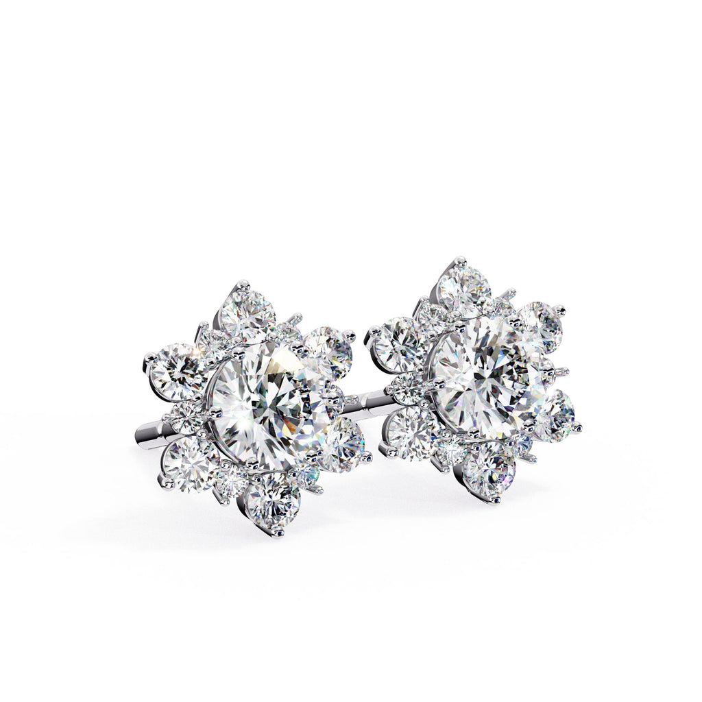 Round Diamond Flower Shape Stud Earrings