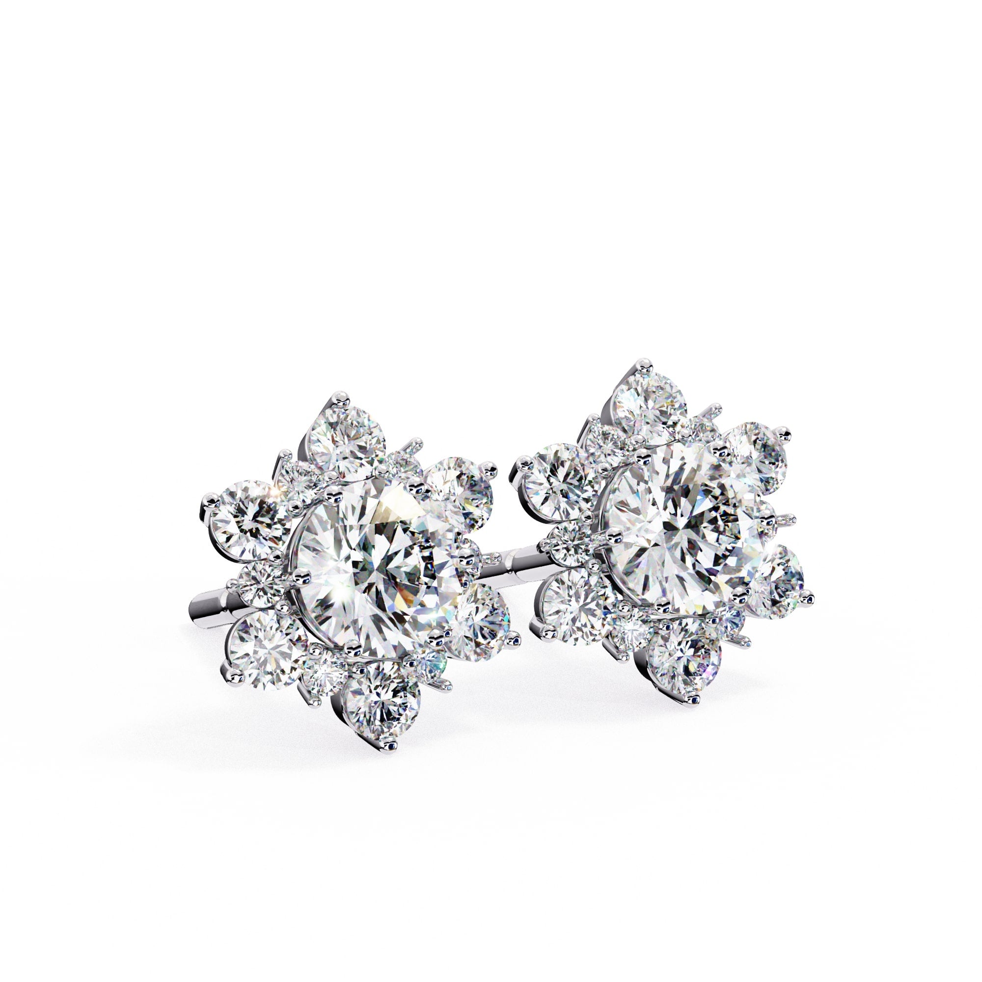Round Diamond Flower Shape Stud Earrings