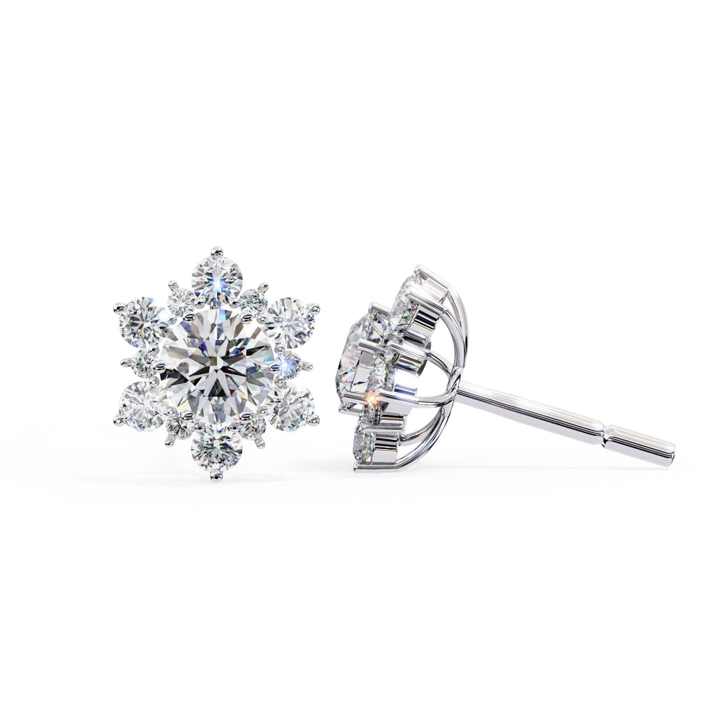 Round Diamond Flower Shape Stud Earrings