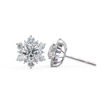 Round Diamond Flower Shape Stud Earrings