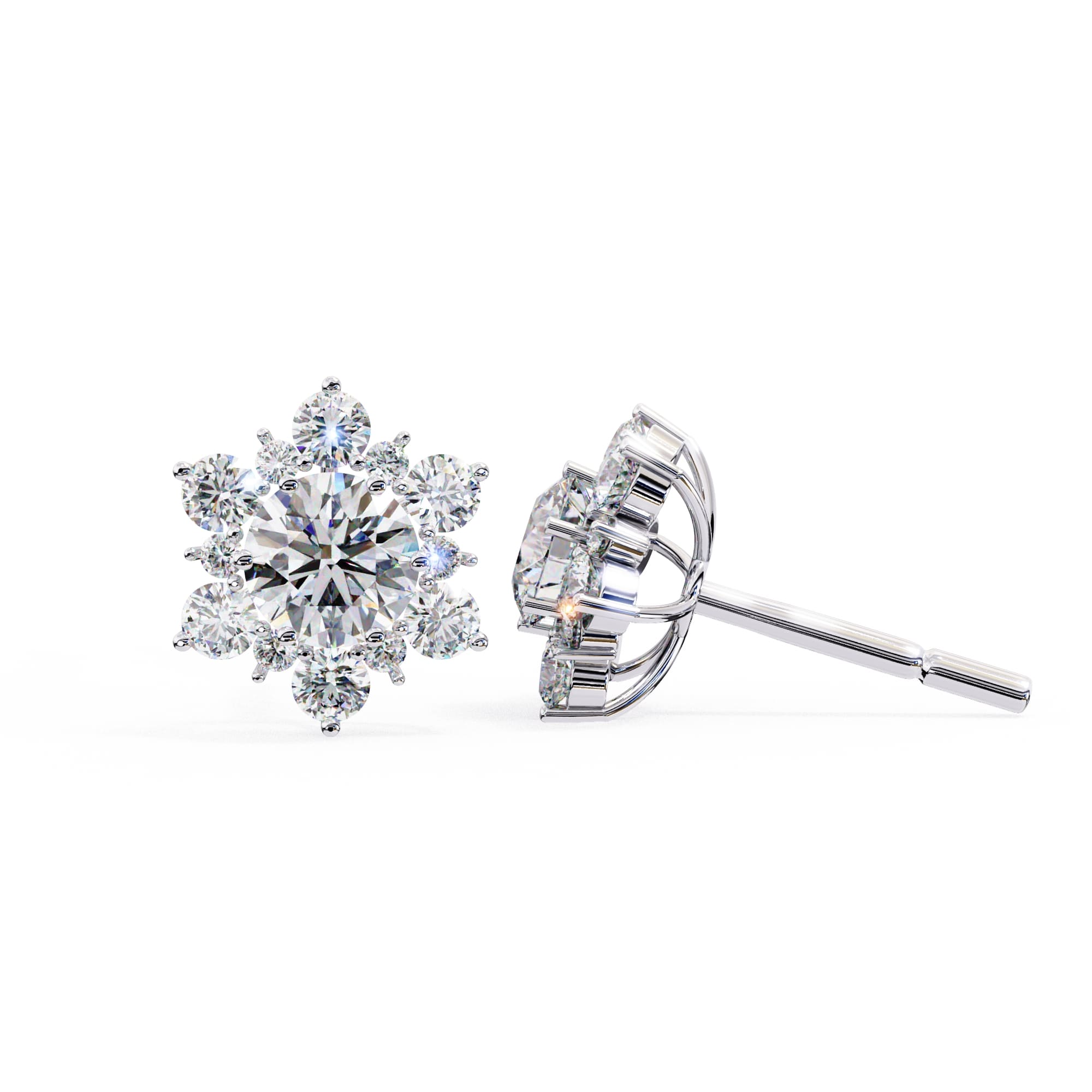 Round Diamond Flower Shape Stud Earrings