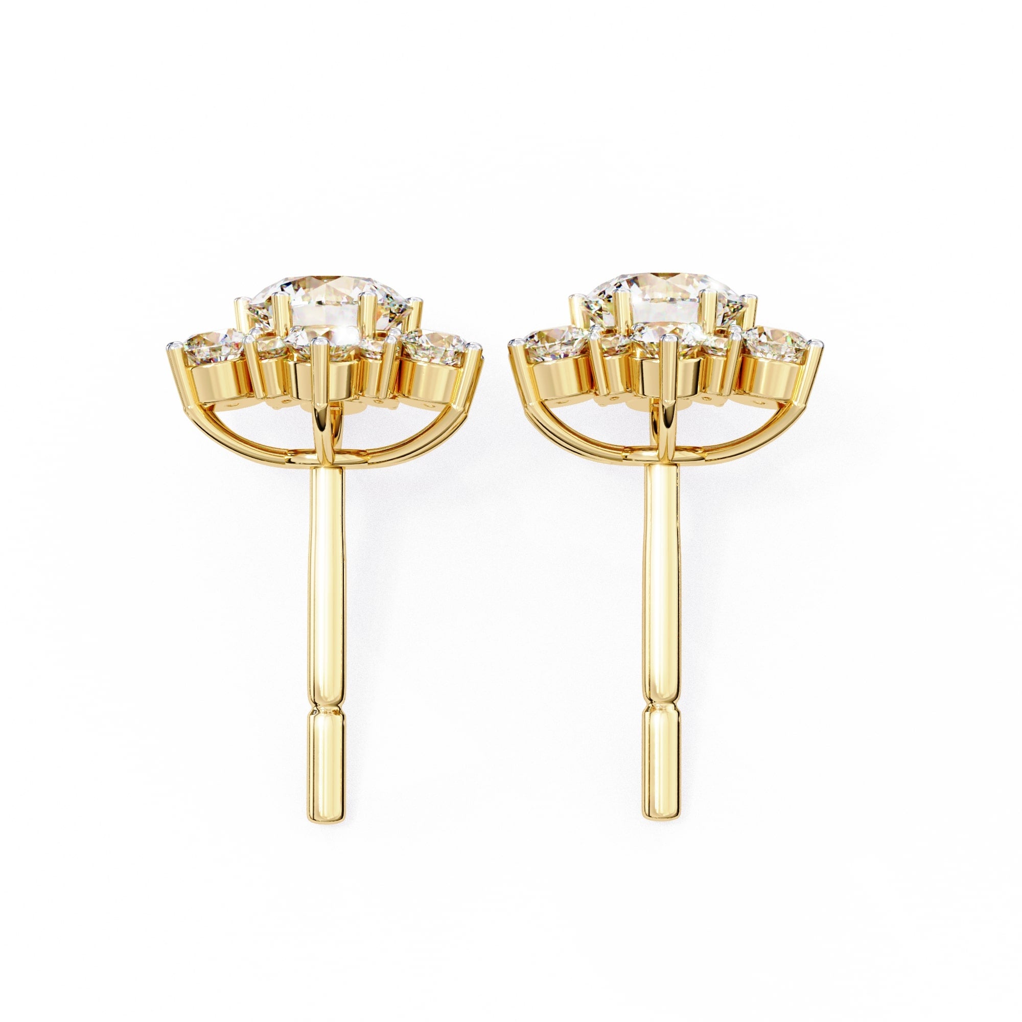Round Diamond Flower Shape Stud Earrings