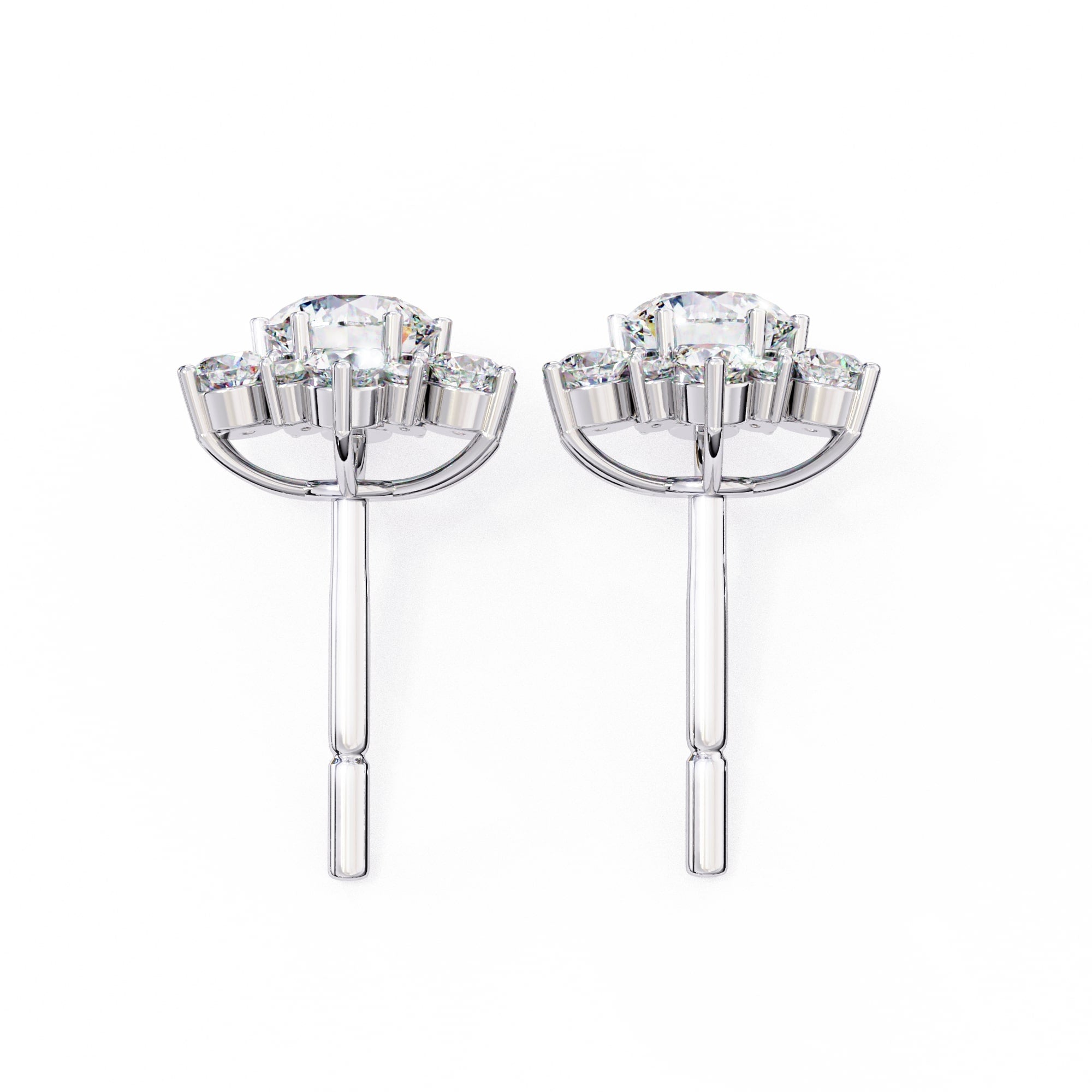 Round Diamond Flower Shape Stud Earrings