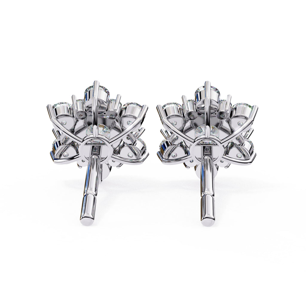 Round Diamond Flower Shape Stud Earrings