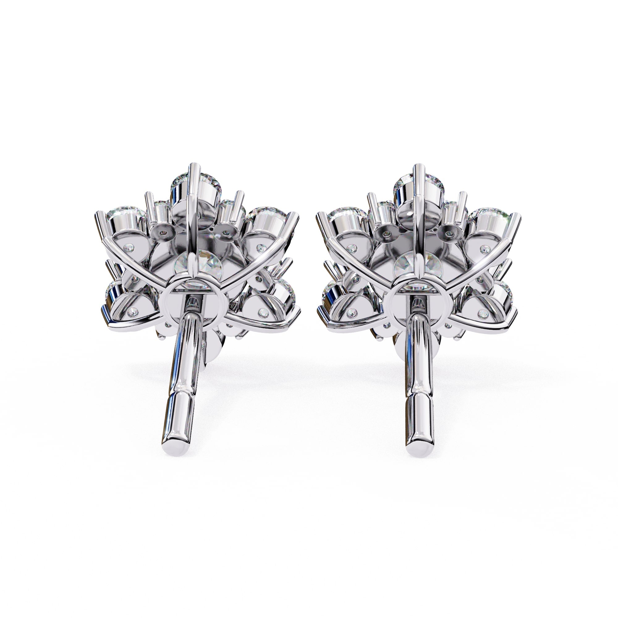 Round Diamond Flower Shape Stud Earrings