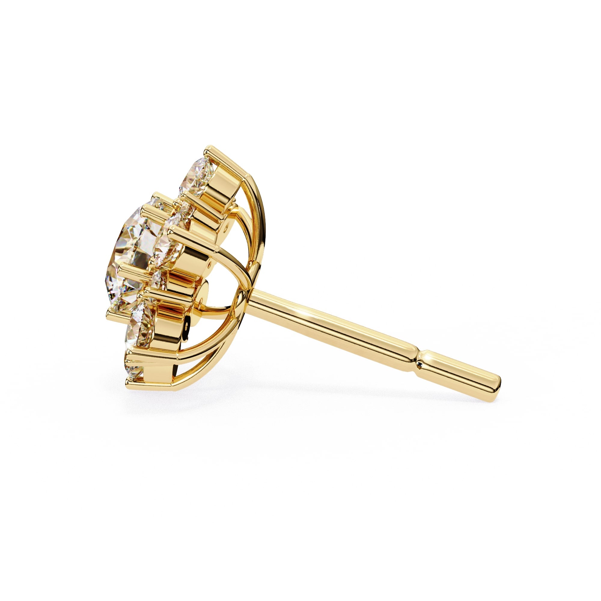 Round Diamond Flower Shape Stud Earrings
