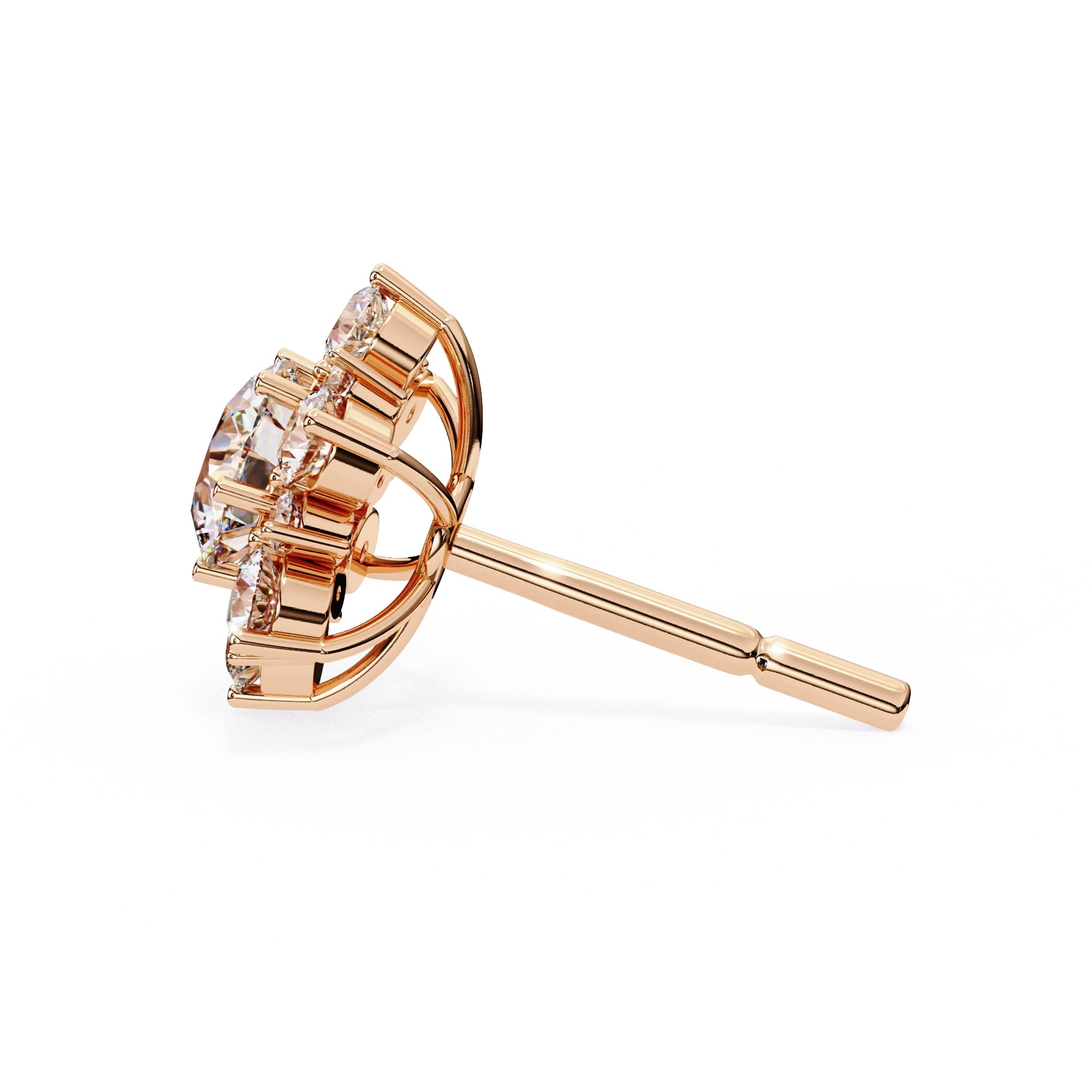 Round Diamond Flower Shape Stud Earrings