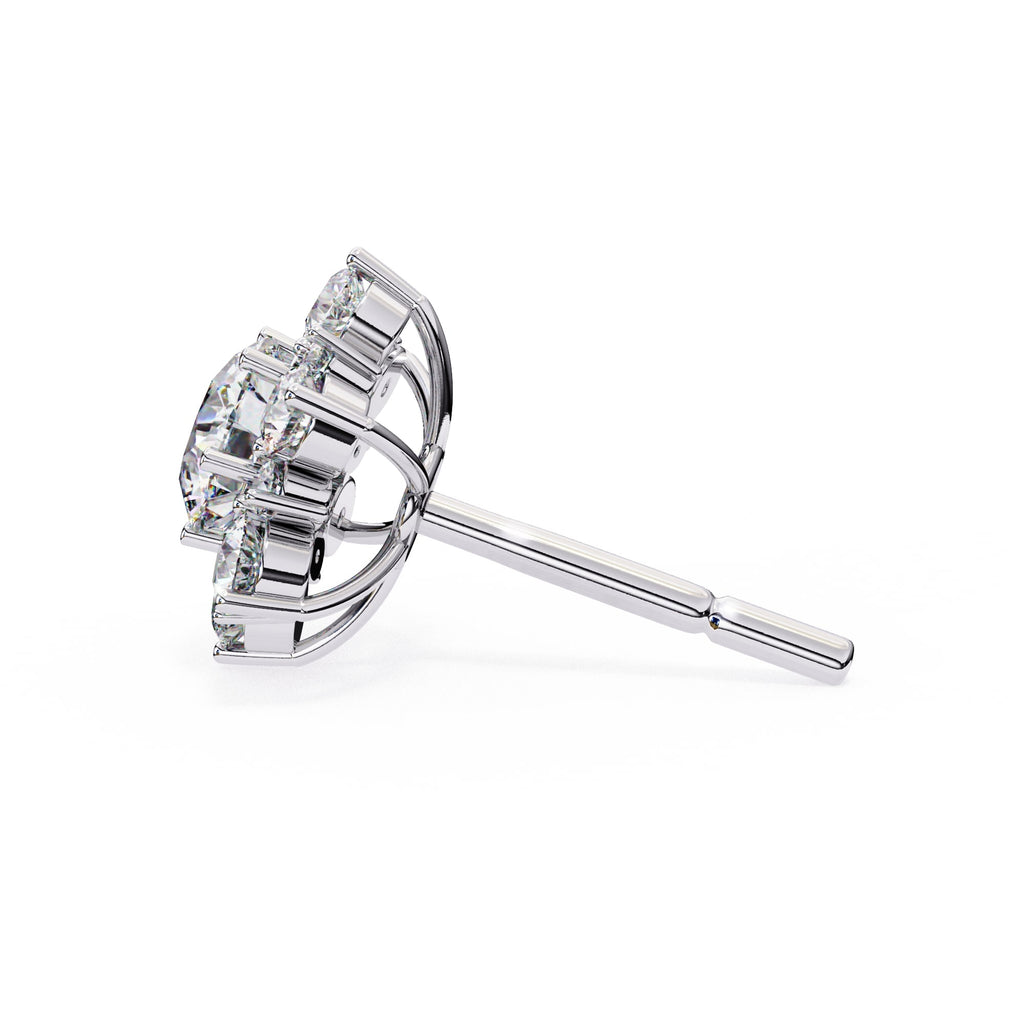 Round Diamond Flower Shape Stud Earrings