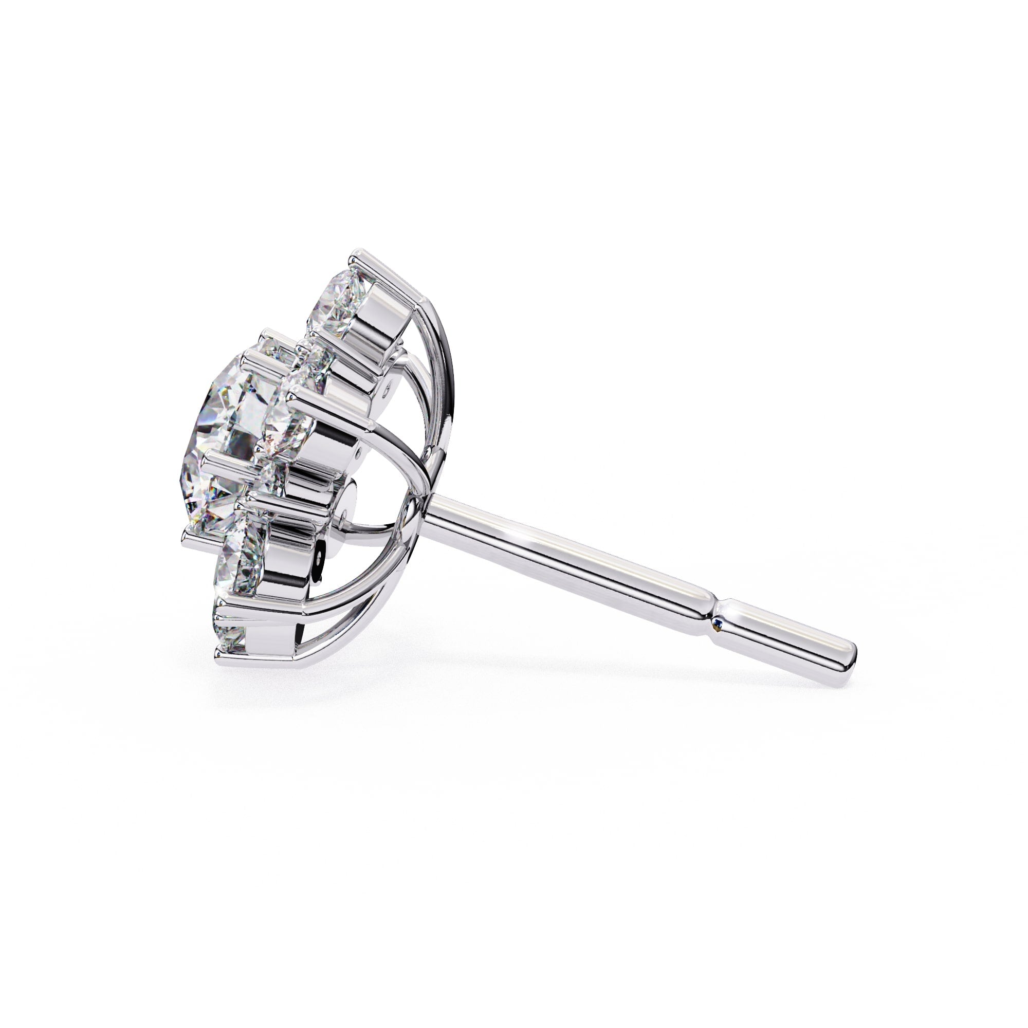 Round Diamond Flower Shape Stud Earrings