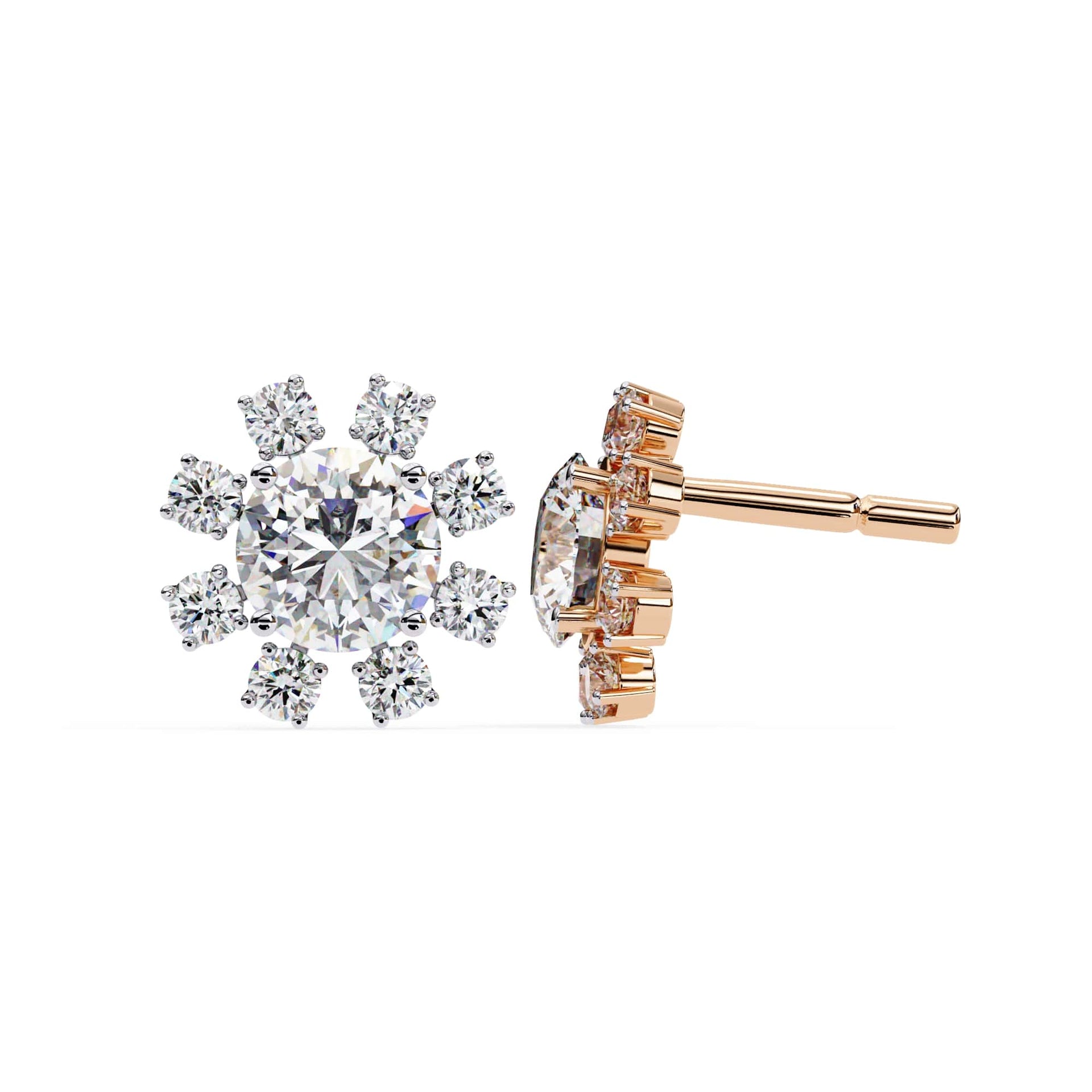Round Cut Lab Diamond Floral Stud Earrings