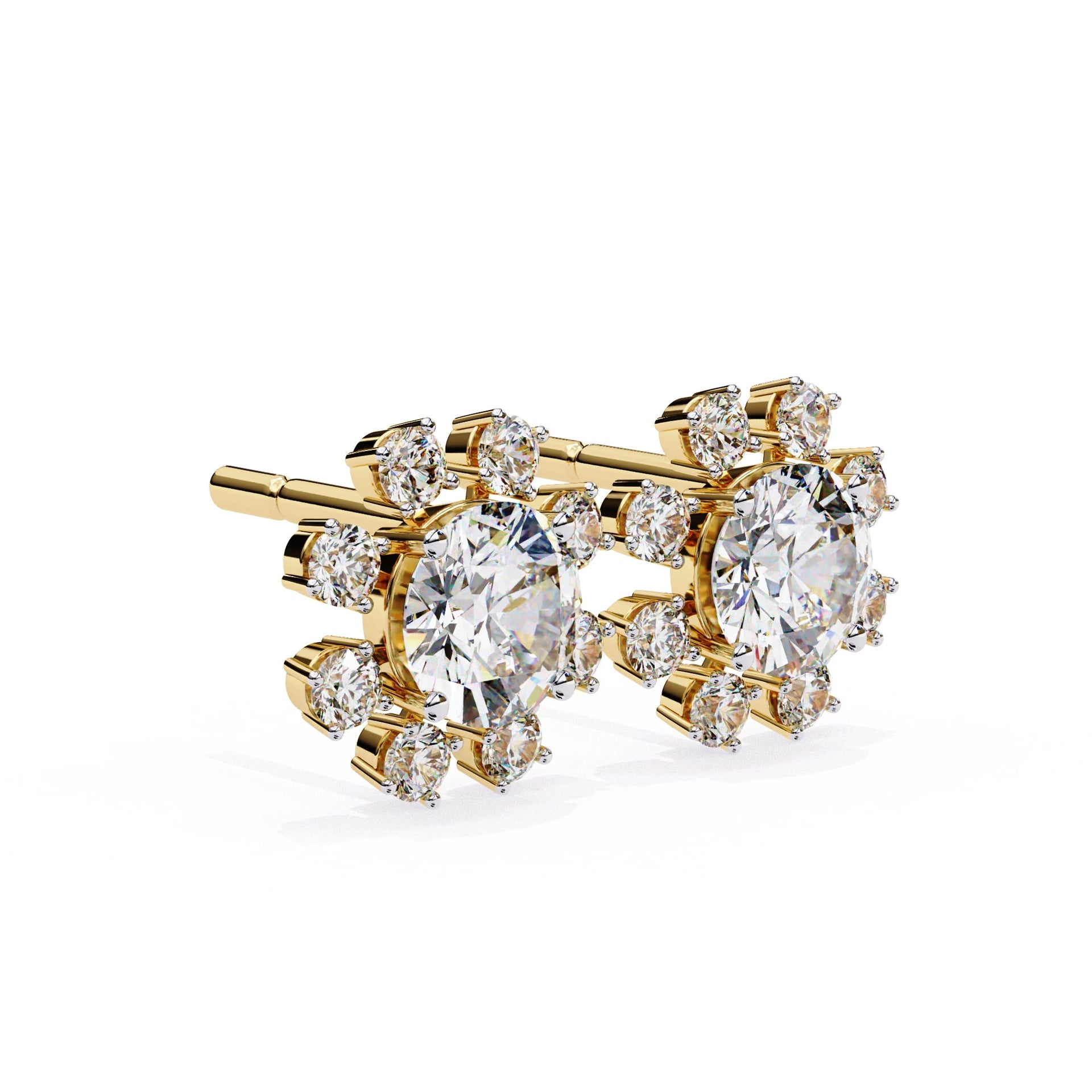 Round Cut Lab Diamond Floral Stud Earrings