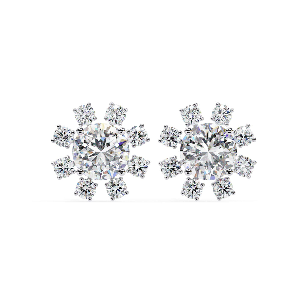 Unique Round Cut Lab Diamond Floral Stud Earrings