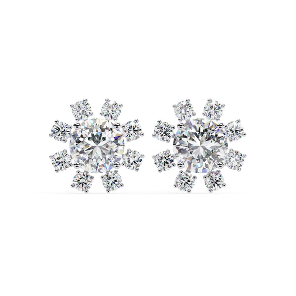 Round Cut Lab Diamond Floral Stud Earrings