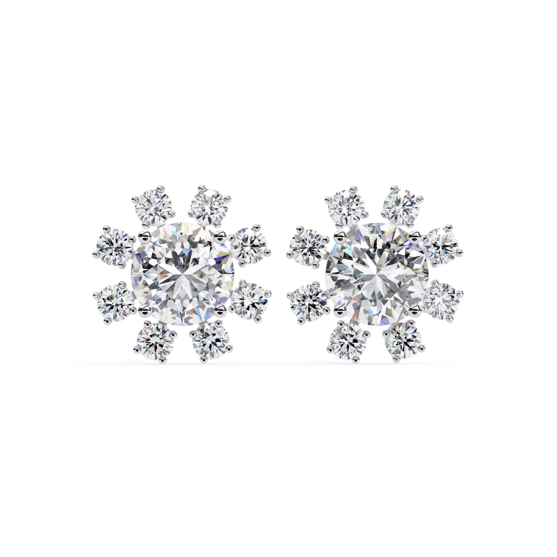 Round Cut Lab Diamond Floral Stud Earrings