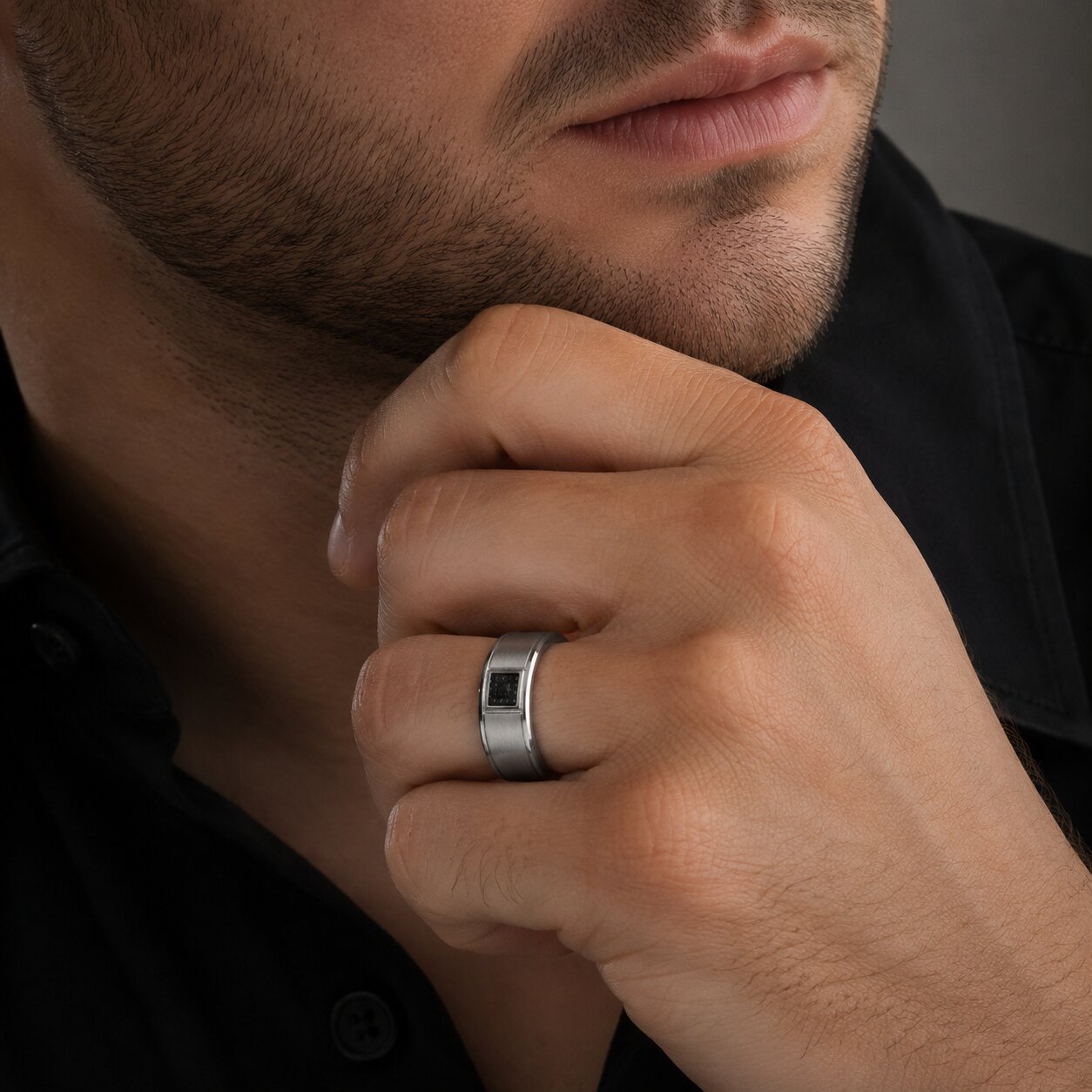 Round Cut Black Diamond Men's Wedding Band