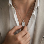 0.84 Carat Cluster Round Cut Lab Diamond Dog Tag Pendant For Men