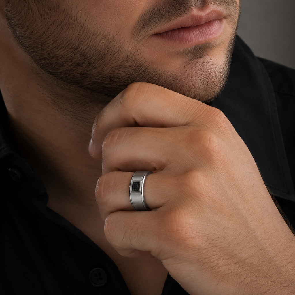 Round Cut Black Diamond Men's Wedding Band