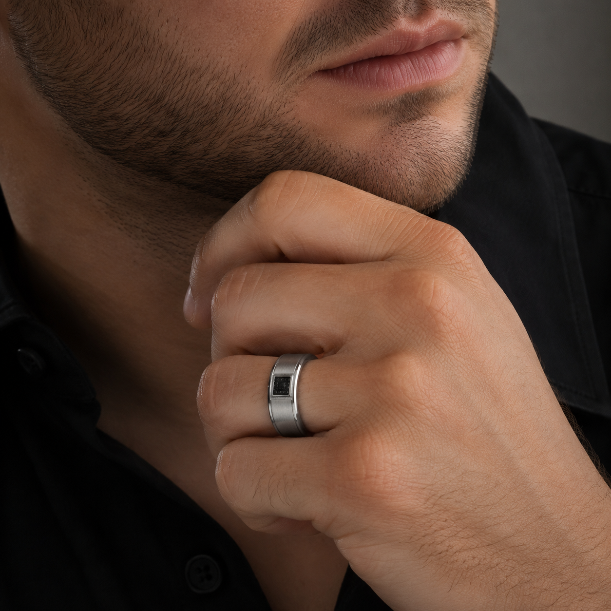 Round Cut Black Diamond Men's Wedding Band