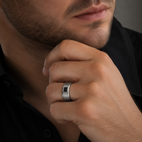 0.10 Ct Round Cut Black Diamond Men's Wedding Band