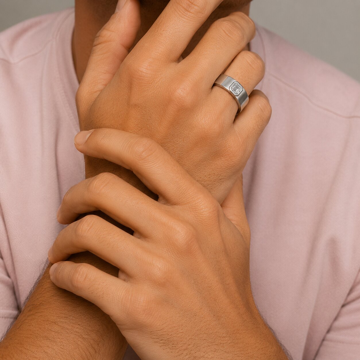 Asscher Lab Grown Diamond Solitaire Engagement Ring For Men