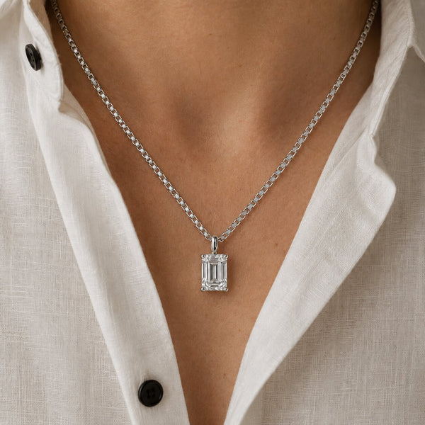3 ct Emerald Cut Lab Grown Single Diamond Pendant Gifts For Him