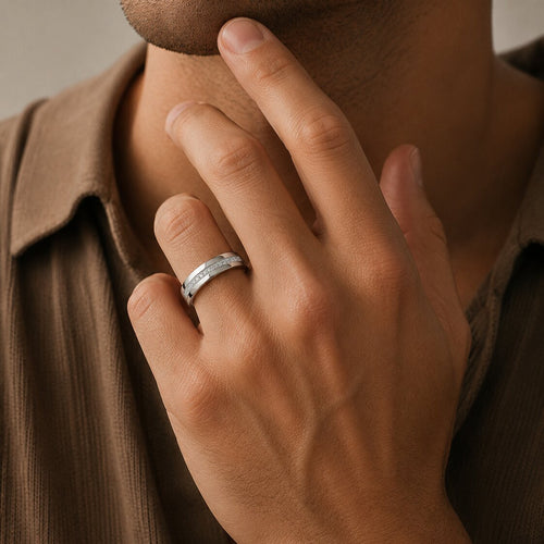 1.1 ct Round Cut Lab Grown Diamond 14K White Gold Pave Ring For Him