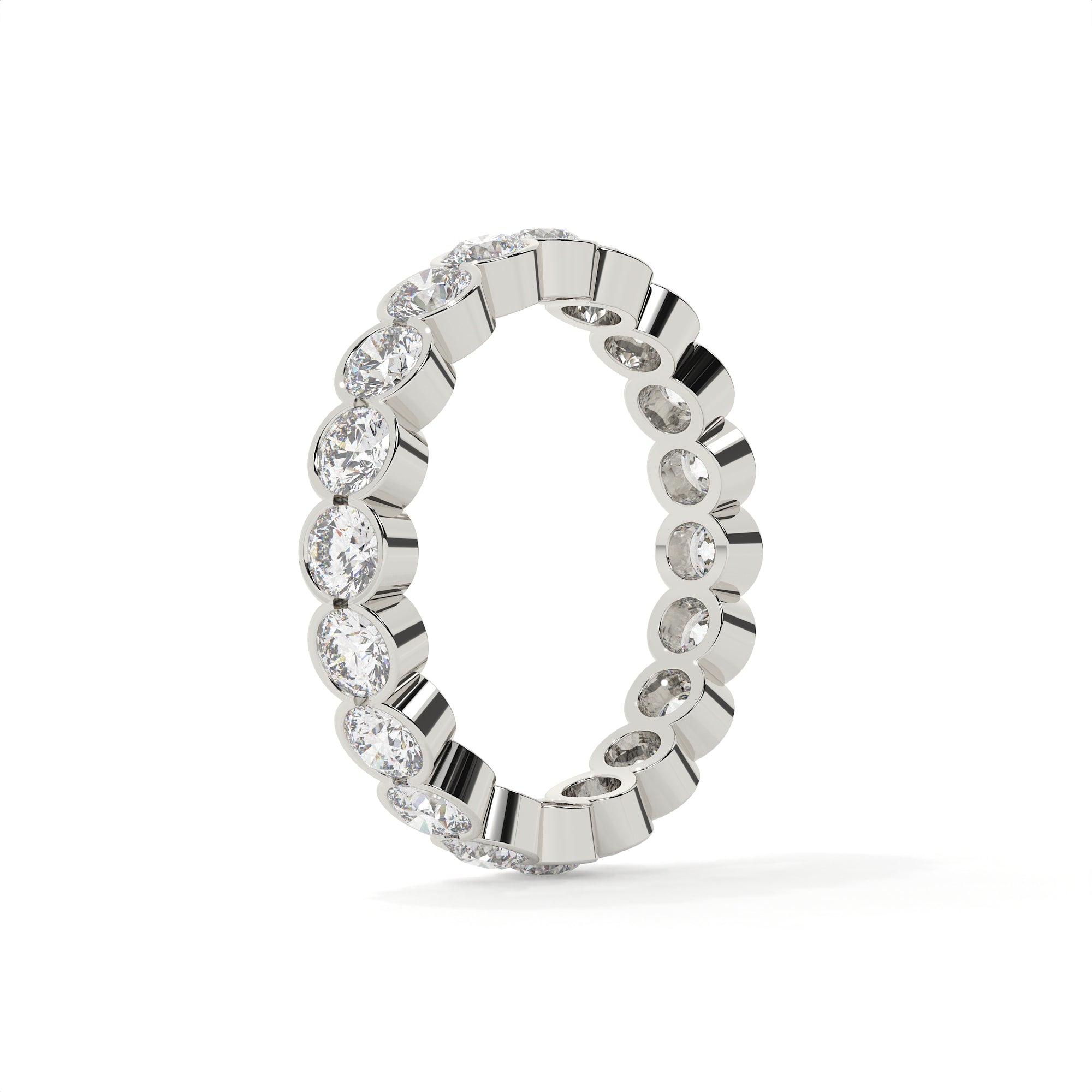 Silver ring with diamond accents on a white background
